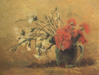 Vincent Van Gogh Vase with Red and White Carnations on Yellow Background (nn04) oil painting image